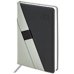 Ежедневник датированный 2026, А5, 138×213 мм, BRAUBERG «Swirl», под кожу, держатель для ручки, серый