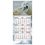 Календарь квартальный 2026г, 1 блок 1 гребень бегунок, МИНИ, офсет, BRAUBERG, Арктика
