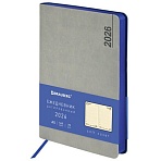 Ежедневник датированный 2026 А5 138×213 мм, BRAUBERG «Metropolis Mix», под кожу, гибкий, серый