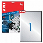 Этикетка самоклеящаяся APLI на листе формата А4, 1 этикетка, размер 210×297 мм, для лазерной печати, серебристая