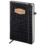 Скетчбук, слоновая кость 140 г/м2, 130×210 мм, 80 л., КОЖЗАМ, резинка, BRAUBERG ART CLASSIC, CROCO, черный