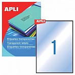 Этикетка самоклеящаяся APLI на листе формата А4, 1 этикетка, размер 210×297 мм, прозрачная, 20 л.
