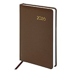 Ежедневник датированный 2026, А5, 138×213 мм, BRAUBERG «Select», балакрон, коричневый