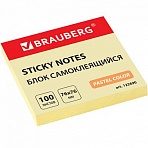 Блок самоклеящийся (стикер) BRAUBERG, 76×76 мм, 100 л., желтый