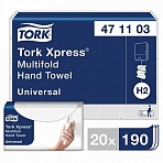 Полотенца бумажные (1 пачка 190 листов) TORK (H2) Universal, 2-слойные, цвет натуральный, 23,4х21,3, Z-сложение, 471103