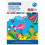 Цветная бумага А4 2-сторонняя офсетная, 32 листа 16 цветов, на скобе, BRAUBERG, 200×280 мм, «Фламинго»