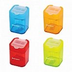 Точилка BRAUBERG «Peak» с контейнером, пластиковая, прямоугольная, 2 отверстия, цвет ассорти