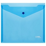 Папка-конверт на кнопке СТАММ А5+, 180мкм, пластик, прозрачная, синяя