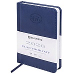 Ежедневник датированный 2026, МАЛЫЙ ФОРМАТ 100×150 мм, А6, BRAUBERG «Favorite», под кожу, синий