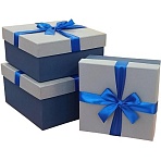 Набор подароч. коробок 3в1 с бантом тиснен. РОГОЖКА 210×210x110, Д10103К.114