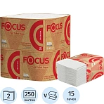Бумага туалетная листовая Focus Premium(V-сл) 2-слойная, 250 лист/пач, 23×10.8 см, белая
