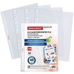 Папки-файлы перфорированные А4 BRAUBERG «PREMIUM», КОМПЛЕКТ 100 шт., гладкие, 40 мкм