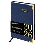 Ежедневник датированный 2026, А5, 138×213 мм, BRAUBERG «Senator», под кожу, синий