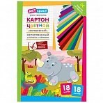 Картон цветной A4, ArtSpace, 18л., 18цв., «Волшебный»(золото, серебро), немелов. в папке, «Носорог»