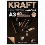 Блокнот для эскизов и зарисовок 60л. А3 на склейке Clairefontaine «Kraft», 90г/м2, верже, черный/крафт