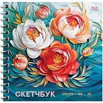 Скетчбук 40л., 170×170 BG «Пионы», на гребне, матовая ламинация, выборочный лак, 120г/м2