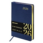 Ежедневник датированный 2026 А5 138×213 мм, BRAUBERG «Iguana», под кожу, синий