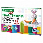 Пластилин классический BRAUBERG KIDS, 18 цветов, 360 г, со стеком