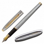 Ручка подарочная перьевая BRAUBERG Brioso, СИНЯЯ, корпус серебристый с золотистыми деталями, линия письма 0.25 мм