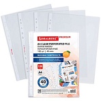 Папки-файлы перфорированные А4 BRAUBERG «PREMIUM», КОМПЛЕКТ 100 шт., матовые, 40 мкм