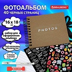 Фотоальбом 16×18 см, 20 черных листов, обложка КРАФТ, уголки/стикеры/ручка/клей, BRG Black&Kraft