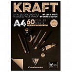 Блокнот для эскизов и зарисовок 60л. А4 на склейке Clairefontaine «Kraft», 90г/м2, верже, черный/крафт