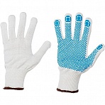 Перчатки защитные трикотажные с ПВХ покрытием белые (точка, 13 класс, универсальный размер, 10 пар в упаковке)
