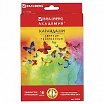 Карандаши цветные BRAUBERG «Бабочки», набор 18 цветов, трехгранные, корпус с полосками