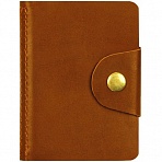 Визитница карманная OfficeSpace на кнопке, 10×7 см, 18 карманов, натуральная кожа, светло-коричневый