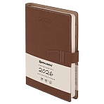 Ежедневник датированный 2026, А5, 143×218 мм, BRAUBERG «Journal», под кожу, застежка, держатель для ручки, органайзер, коричневый