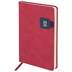 Ежедневник датированный 2026 А5 138×213 мм, BRAUBERG «Accent», под кожу, держатель, красный/синий