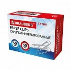 Скрепки большие EXTRA BRAUBERG 50 мм никелированные 50 штук271314