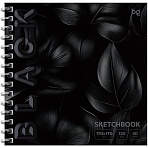 Скетчбук 40л., 170×170 BG «Black. Leaves», на гребне, soft tuch, выборочный лак, 120г/м2