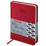 Ежедневник датированный 2026, МАЛЫЙ ФОРМАТ 100×150 мм, А6, BRAUBERG «Rainbow», под кожу, красный