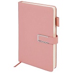 Ежедневник недатированный А5 143×210мм BRAUBERG Deluxe, под кожу, магнит 160л, розовый