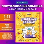 Папка-портфолио школьника, А4, ШКОЛЬНЫЙ АЛЬБОМ, 10 вкладышей, магнитный клапан 7БЦ, BRAUBERG
