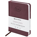 Ежедневник датированный 2026, МАЛЫЙ ФОРМАТ 100×150 мм, А6, BRAUBERG «Favorite», под кожу, коричневый