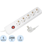 Сетевой фильтр BigTech BT510-3-W(5р/3м/10А/2.2кВт/3×0.75 мм2/белый)