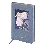 Ежедневник датированный 2026 А5 138×213 мм, BRAUBERG «ArtGallery», под кожу, нашивка, голубой