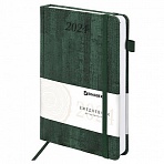 Ежедневник датированный 2024 А5 138×213 мм BRAUBERG «Wood», под кожу, держатель для ручки, зеленый
