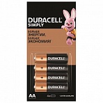 Батарейки КОМПЛЕКТ 4 шт. (отрывной блок), DURACELL Simply, AA (LR06, 15А), алкалиновые, пальчиковые