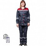Костюм рабочий летний женский л20-КБР с СОП серый/красный (размер 56-58, рост 158-164)