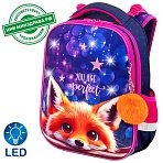 Ранец BRAUBERG PREMIUM, 2 отделения, с брелоком, «Cute fox», LED-ЛАМПОЧКИ, 38×29х16 см