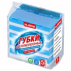 Губки для посуды 110×70х23 мм, ЦЕЛЛЮЛОЗНЫЕ + АБРАЗИВ, КОМПЛЕКТ 5 штук, синий/белый абразив, LAIMA