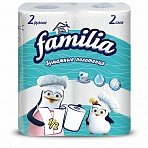 Полотенца бумажные бытовые, спайка 2 шт., 2-слойные (2×12.5 м), FAMILIA, 23×13 см, белые
