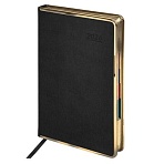 Ежедневник датированный 2026 А5 148×218 мм, GALANT «Infinity Gold», под кожу, черный