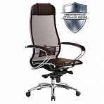 Кресло офисное МЕТТА «SAMURAI» S-1, сверхпрочная ткань-сетка, темно-коричневое
