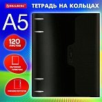 Тетрадь на кольцах А5 175×220 мм, 120 л., пластик, на липучке, с разделителями, BRAUBERG, Черный