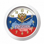 Часы настенные TROYKA 11110191, круг, белые с рисунком «Россия», белая рамка, 29×29×3.5 см