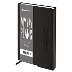 Ежедневник датированный 2026, А5, 138×213 мм, BRAUBERG «Towny», под кожу, клапан, черный